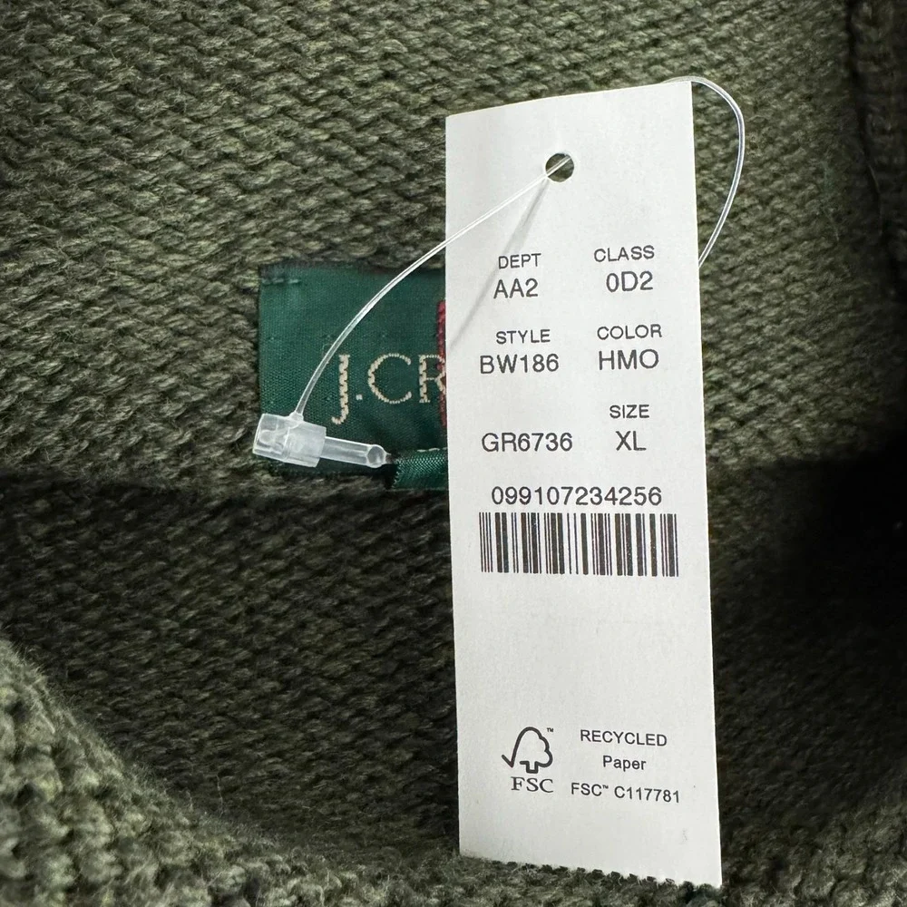 J. Crew 1988 Rollneck‎ Sweater Mens XL Green Cotton Solid NWT FS-1520